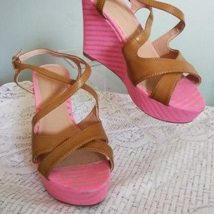 Tommy Hilfiger "Dabria" Pink And Tan Wedge Sandal